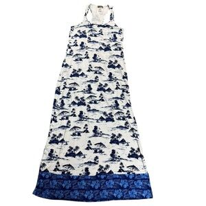 Tommy Bahama Blue White Tropical Maxi Dress Medium